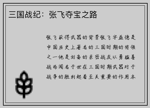 三国战纪：张飞夺宝之路